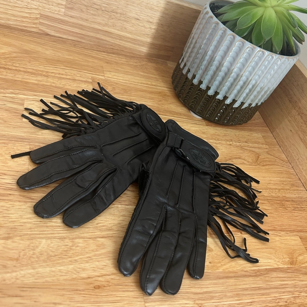 Black Leather Fringe Gloves